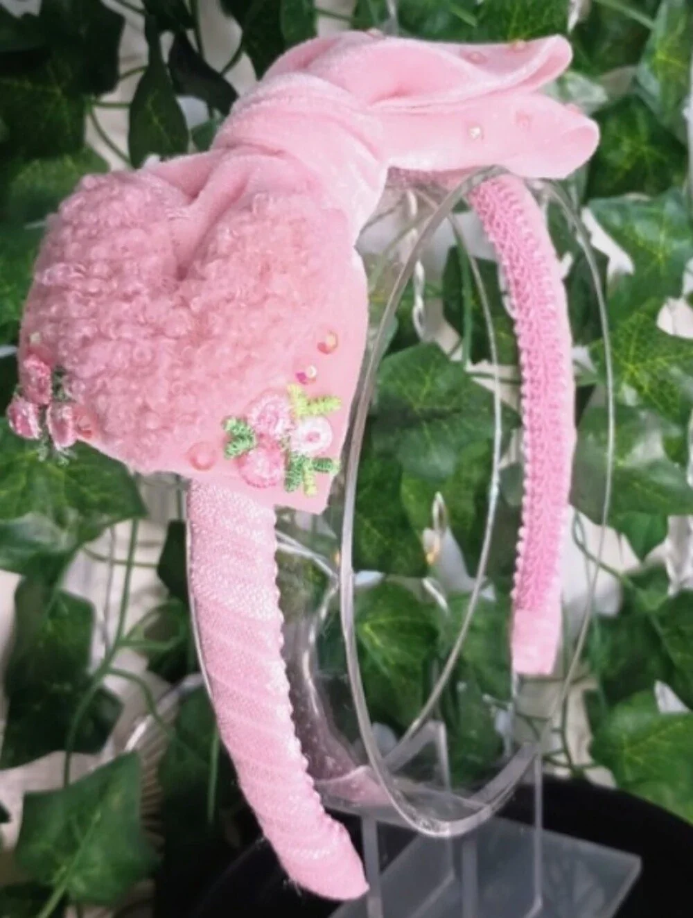 ⭐Handmade Adorable Pink Bow Hairband Velvet For Girls